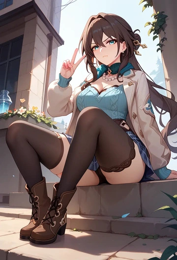 star rail,ruan mei,winter,student uniform,down jacket  - AI generated anime art